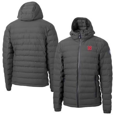  Nebraska Huskers Cutter & Buck Mission Ridge Eco Insulated Repreve Hooded Full-Zip Puffer Jacket - Gray
